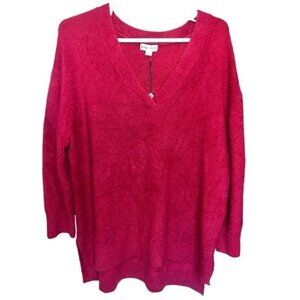 Ava & Viv Womens Plus V-Neck Sweater 2X Magenta Relaxed Fit Chic Style